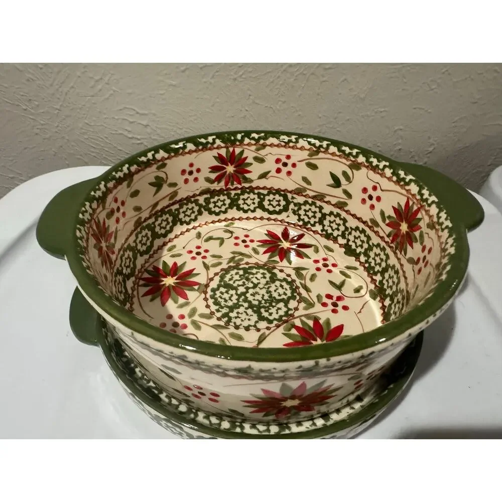 Temptations Old World Poinsettia 1 Qt Round Bowl Set